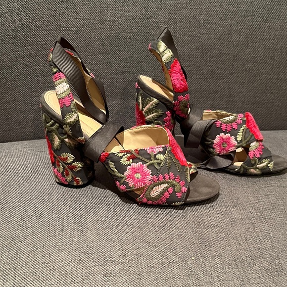 Topshop | Floral Embroidered Floral Women's Heels Pink Gray Tie Up Size 36 - Picture 4 of 8